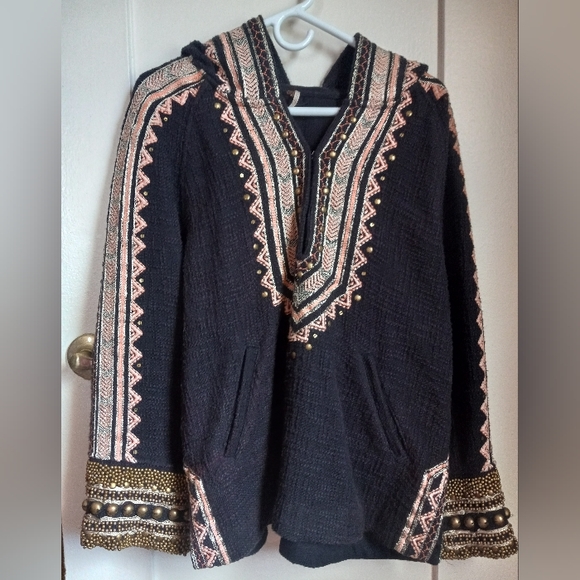Free People Black and Gold Embroidered Jacket - Picture 3 of 6